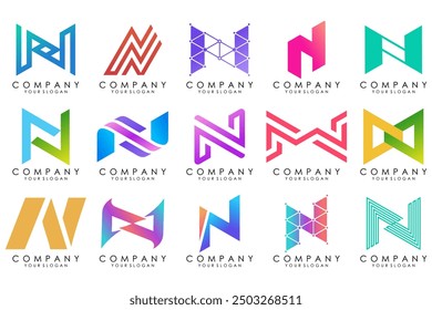 set of Abstract letter N logo design. modern creative logotype monogram icon design inspiration.