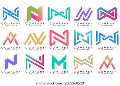 set of Abstract letter N logo design. modern creative logotype monogram icon design inspiration.
