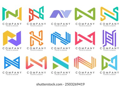 set of Abstract letter N logo design. modern creative logotype monogram icon design inspiration.