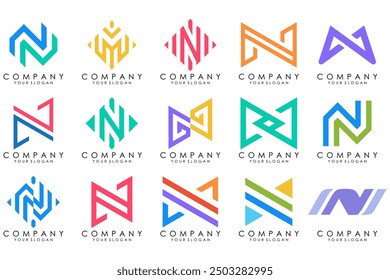 set of Abstract letter N logo design. modern creative logotype monogram icon design inspiration.