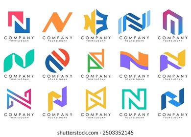 set of Abstract letter N logo design. modern creative logotype monogram icon design inspiration.