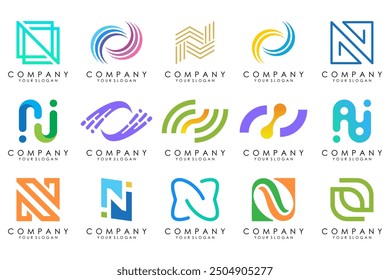 set of Abstract letter N logo design. modern creative logotype monogram icon design inspiration.