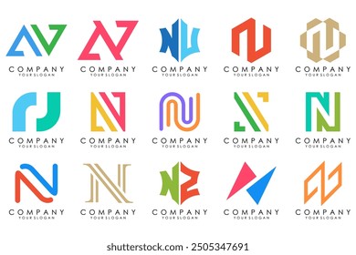set of Abstract letter N logo design. modern creative logotype monogram icon design inspiration.