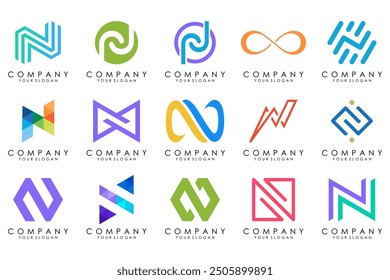 conjunto de diseño Abstractas del logotipo de la letra N. inspiración de diseño de icono de monograma de logotipo creativo moderno.