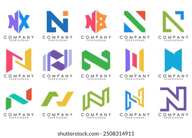 set of Abstract letter N logo design. modern creative logotype monogram icon design inspiration.