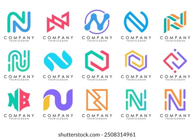 set of Abstract letter N logo design. modern creative logotype monogram icon design inspiration.