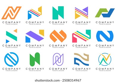 set of Abstract letter N logo design. modern creative logotype monogram icon design inspiration.