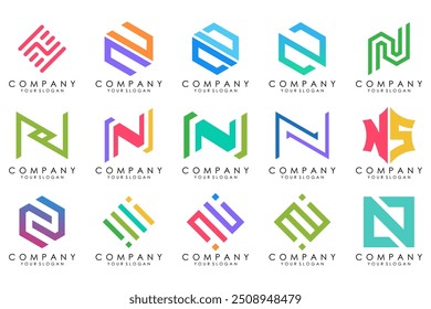 set of Abstract letter N logo design. modern creative logotype monogram icon design inspiration.