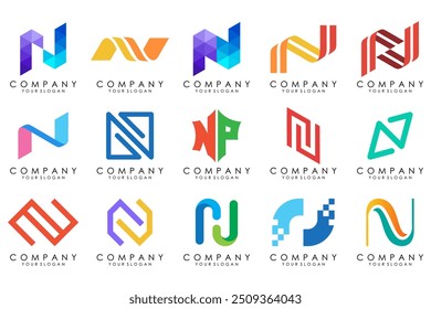 set of Abstract letter N logo design. modern creative logotype monogram icon design inspiration.