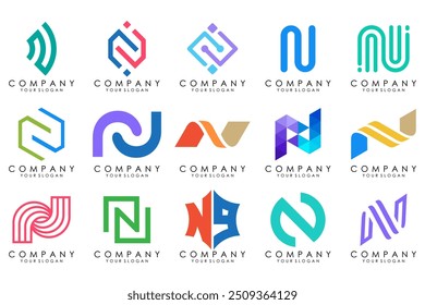 set of Abstract letter N logo design. modern creative logotype monogram icon design inspiration.