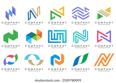 conjunto de diseño Abstractas del logotipo de la letra N. inspiración de diseño de icono de monograma de logotipo creativo moderno.