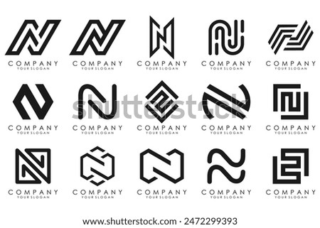set of Abstract letter N logo design. modern creative logotype monogram icon design inspiration.