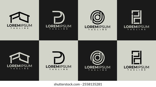 Set of abstract letter P D PD logo design