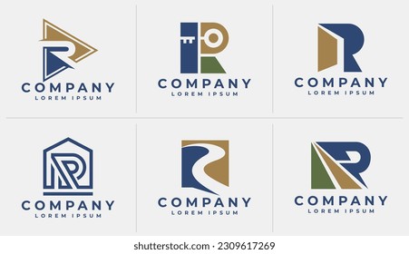 Set von abstraktem Buchstaben R Logo Design Branding. Minimalistische Initial-R-Logo-Vektorgrafik.