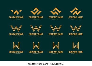 Set of abstract letter W logo design template. Creative elegant vector sign design for corporate business identity
