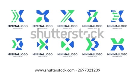 Set of abstract letter X logo design inspiration. Arrow shape arrow with initial X icon vector illustration.