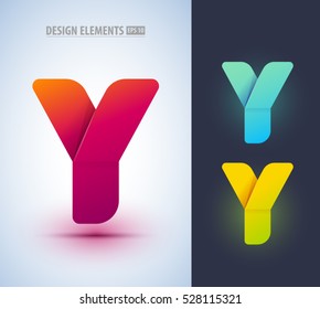 Set of abstract letter Y collection. Can be used for corporate identity, application icon, comapny logotype, different logo sign designs. Origami paper style