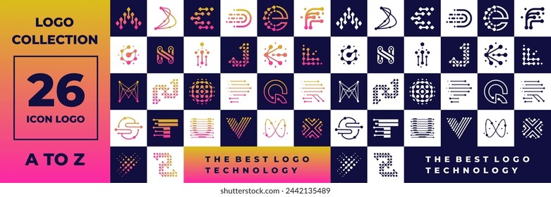 Set of abstract letter A to Z logo template. Creative initial icon for technology.