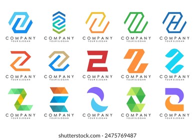 Set von abstrakten Buchstaben z Logo Design. Icons für Unternehmen des Luxus elegant, einfach mit Farbigkeit