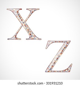 Set with abstract letters.