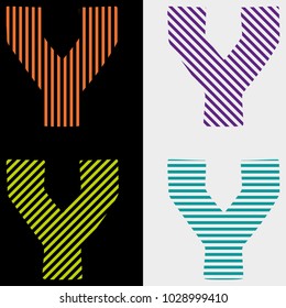 
A set of abstract letters Y of strips of horizontal, vertical, diagonal, on a black and white background. 
For design, advertising, trademark, labe.