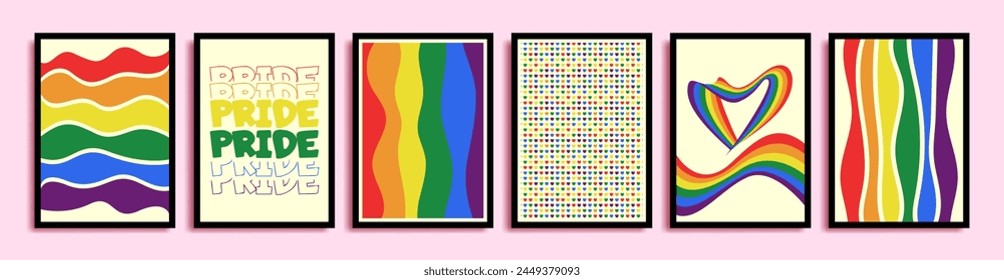 conjunto de fondo abstracto del mes del orgullo LGBT, decoración de la pared, Anuncio, Fondo de pantalla, póster, tarjeta de felicitación