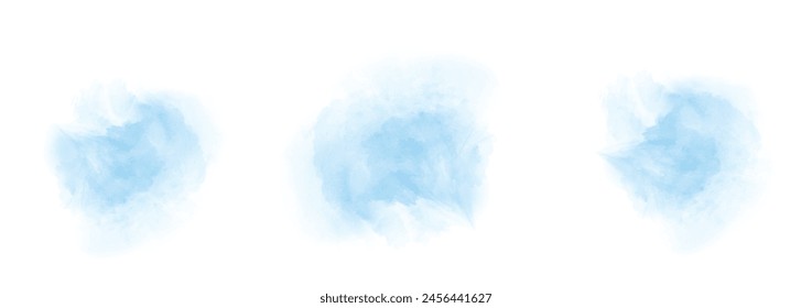 Set of abstract light blue watercolor water splash on a white background. Vector watercolour texture in salad color. Ink paint brush stain. Light blue splatters spot. Watercolor pastel splash