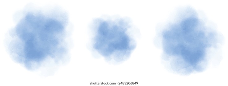 Set of abstract light blue watercolor water splash on a white background. Vector watercolour texture in salad color. Ink paint brush stain. Light blue splatters spot. Watercolor pastel splash