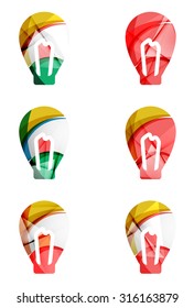 Set of abstract light bulb icons, business logotype idea concepts, clean modern geometric design. Created with transparent abstract wave lines
