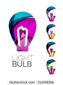 Conjunto de íconos abstractos de bombilla, conceptos de idea de logotipo comercial, diseño geométrico moderno y limpio. Creado con líneas de onda abstractas transparentes