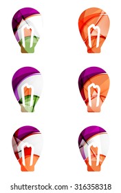 Set of abstract light bulb icons, business logotype idea concepts, clean modern geometric design. Created with transparent abstract wave lines