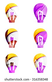 Conjunto de íconos abstractos de bombilla, conceptos de idea de logotipo comercial, diseño geométrico moderno y limpio. Creado con líneas de onda abstractas transparentes
