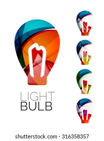 Set of abstract light bulb icons, business logotype idea concepts, clean modern geometric design. Created with transparent abstract wave lines