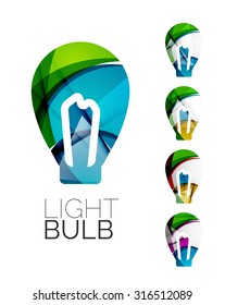 Set of abstract light bulb icons, business logotype idea concepts, clean modern geometric design. Created with transparent abstract wave lines