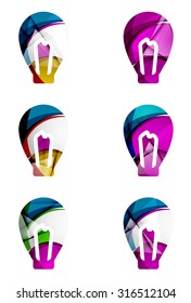 Set of abstract light bulb icons, business logotype idea concepts, clean modern geometric design. Created with transparent abstract wave lines