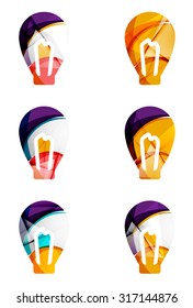 Conjunto de ícones de lâmpadas abstratas, conceitos de ideias de logotipos de negócios, design geométrico moderno limpo. Criado com linhas de onda abstratas transparentes