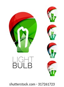 Conjunto de íconos abstractos de bombilla, conceptos de idea de logotipo comercial, diseño geométrico moderno y limpio. Creado con líneas de onda abstractas transparentes
