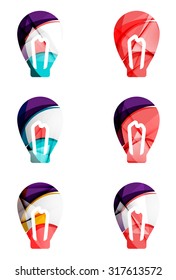 Conjunto de íconos abstractos de bombilla, conceptos de idea de logotipo comercial, diseño geométrico moderno y limpio. Creado con líneas de onda abstractas transparentes