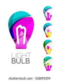Set of abstract light bulb icons, business logotype idea concepts, clean modern geometric design. Created with transparent abstract wave lines