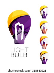 Set of abstract light bulb icons, business logotype idea concepts, clean modern geometric design. Created with transparent abstract wave lines