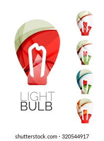 Conjunto de íconos abstractos de bombilla, conceptos de idea de logotipo comercial, diseño geométrico moderno y limpio. Creado con líneas de onda abstractas transparentes