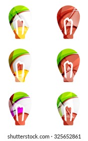 Set of abstract light bulb icons, business logotype idea concepts, clean modern geometric design. Created with transparent abstract wave lines