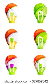 Conjunto de íconos abstractos de bombilla, conceptos de idea de logotipo comercial, diseño geométrico moderno y limpio. Creado con líneas de onda abstractas transparentes