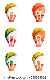 Set of abstract light bulb icons, business logotype idea concepts, clean modern geometric design. Created with transparent abstract wave lines