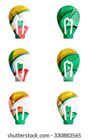 Set of abstract light bulb icons, business logotype idea concepts, clean modern geometric design. Created with transparent abstract wave lines