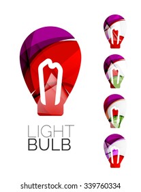 Set of abstract light bulb icons, business logotype idea concepts, clean modern geometric design. Created with transparent abstract wave lines