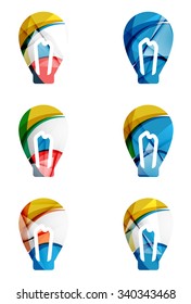 Set of abstract light bulb icons, business logotype idea concepts, clean modern geometric design. Created with transparent abstract wave lines