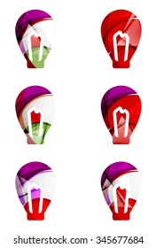 Set of abstract light bulb icons, business logotype idea concepts, clean modern geometric design. Created with transparent abstract wave lines