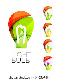Set of abstract light bulb icons, business logotype idea concepts, clean modern geometric design. Created with transparent abstract wave lines