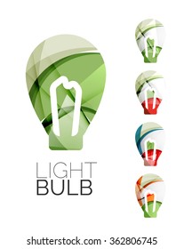 Conjunto de iconos abstractos de bombilla, conceptos de idea de logotipo comercial, diseño geométrico moderno y limpio